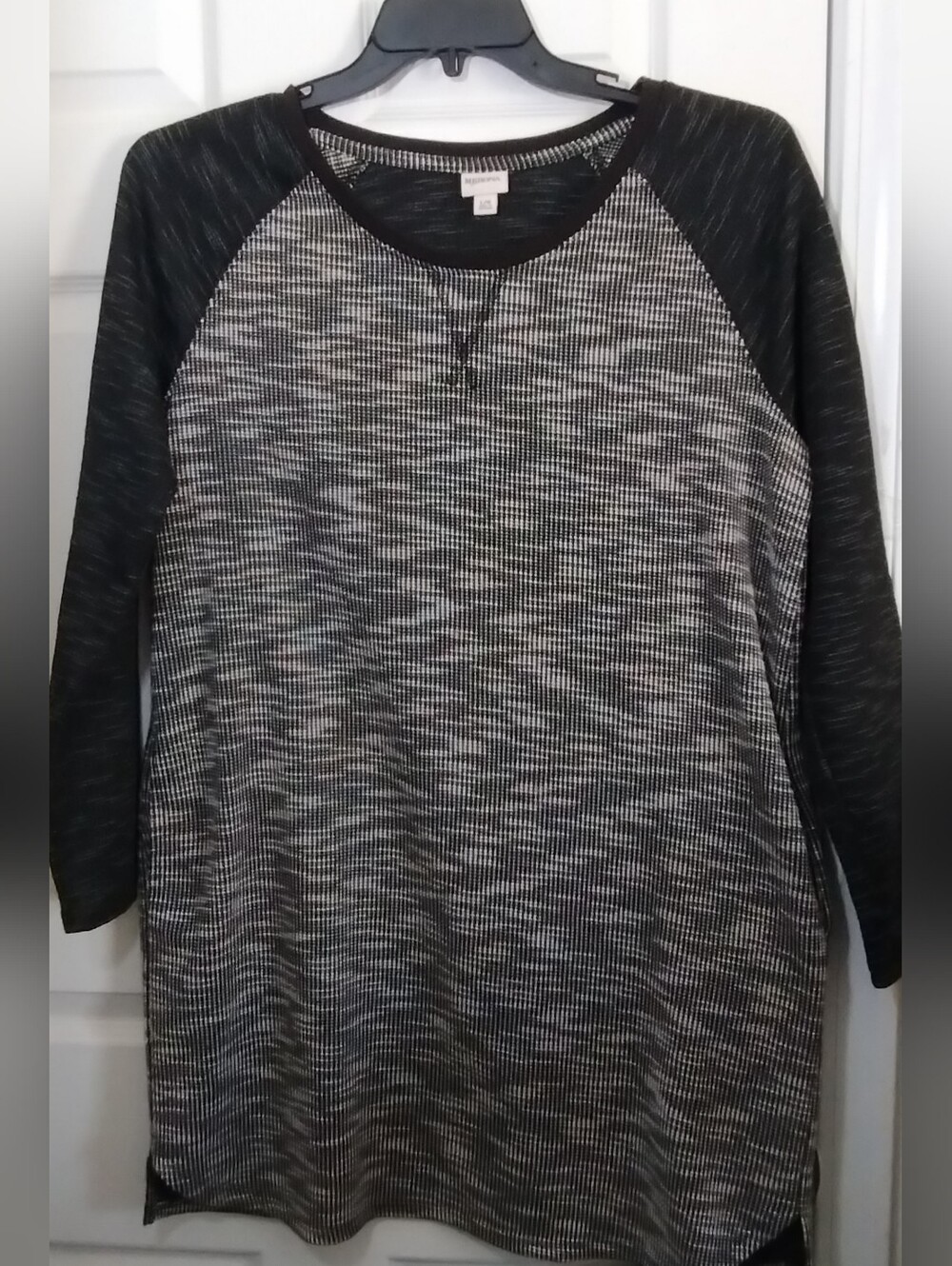 Merona Black & Gray Space-Dye Raglan Sleeves Mini Shift Dress